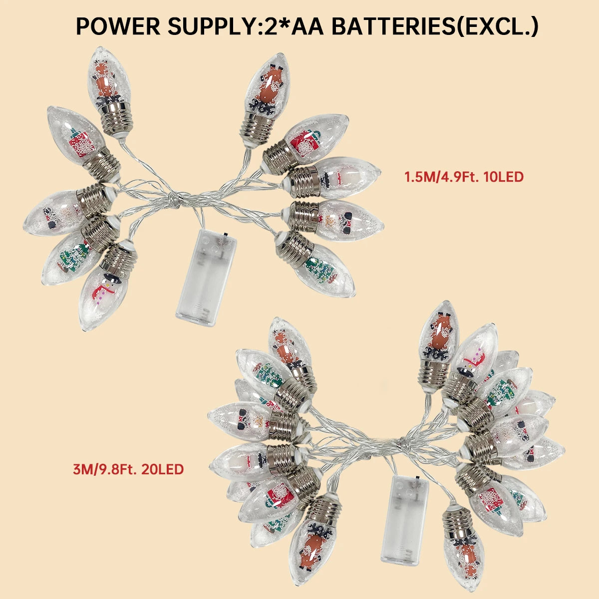 Christmas Snowball String Lights - 10/20 LED Battery Operated 2026