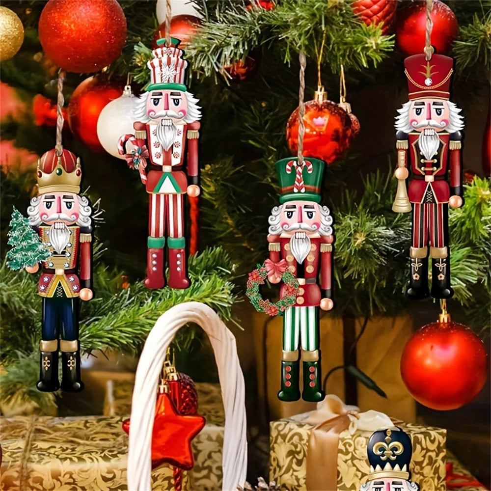 Christmas Nutcracker Soldier Ornaments - 12 Wooden Tree Decorations