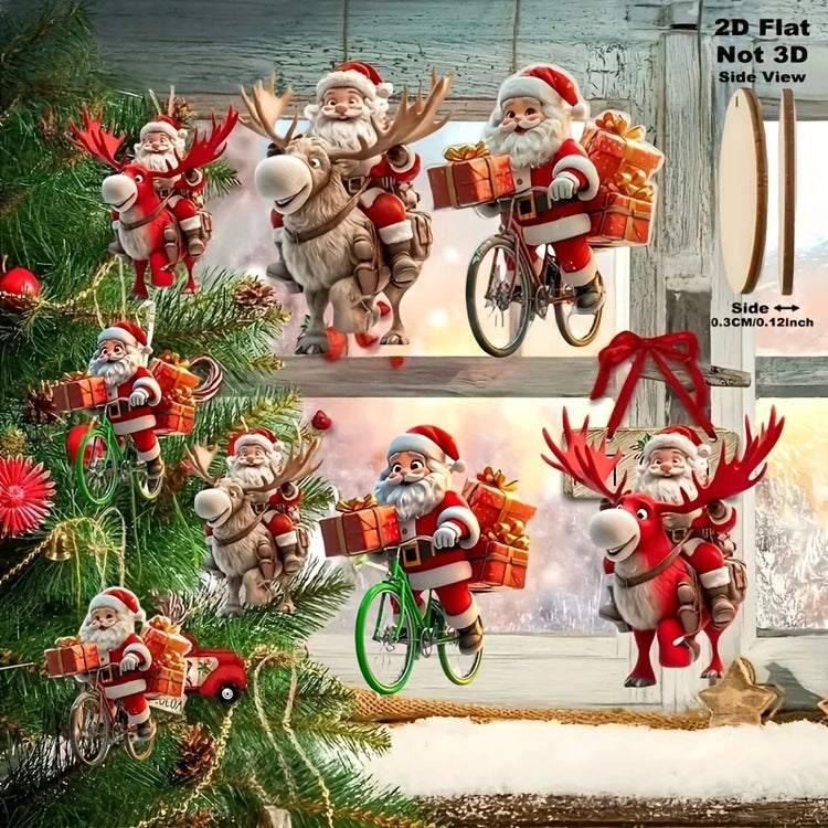 Wooden Santa Bike Ornaments - Christmas Tree Decoration