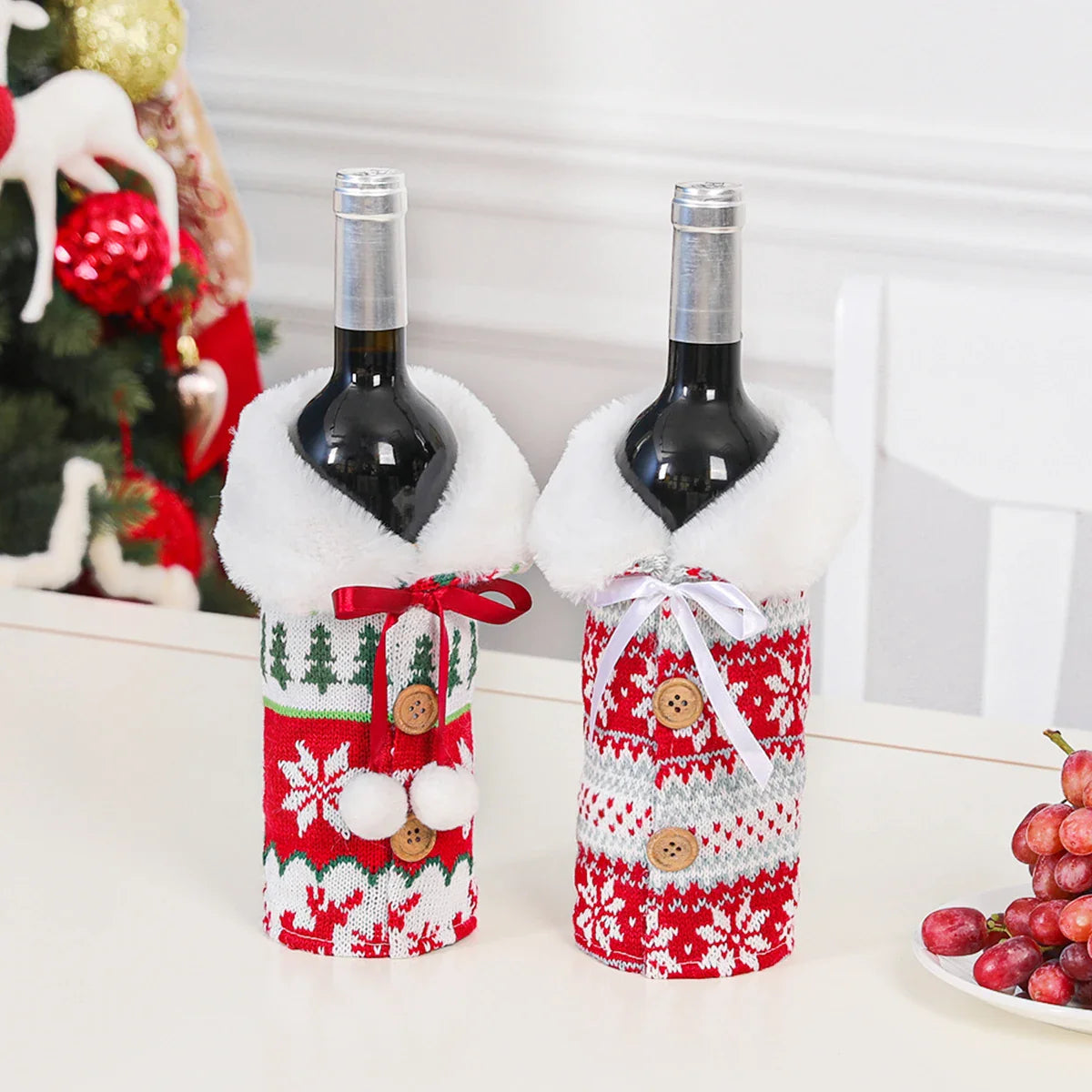 Christmas Wine Bottle Cover - Festive Table Decoration & Gift