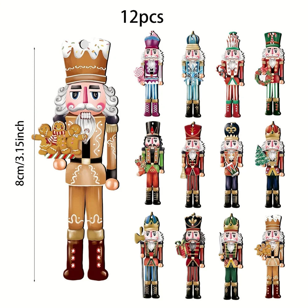 12pcs Christmas Nutcracker Soldier Ornaments - Wooden Tree Decoration 2026