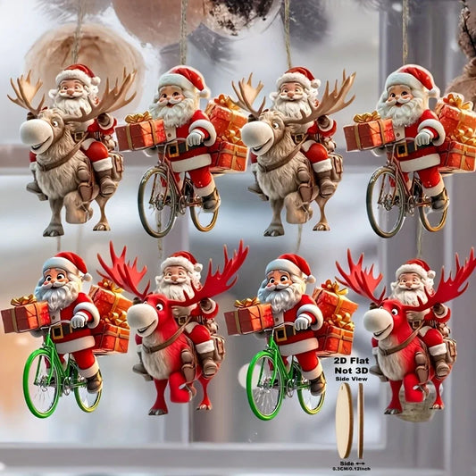 Wooden Santa Bicycle Ornaments - 8/16/24pcs Christmas Tree Decoration 2026