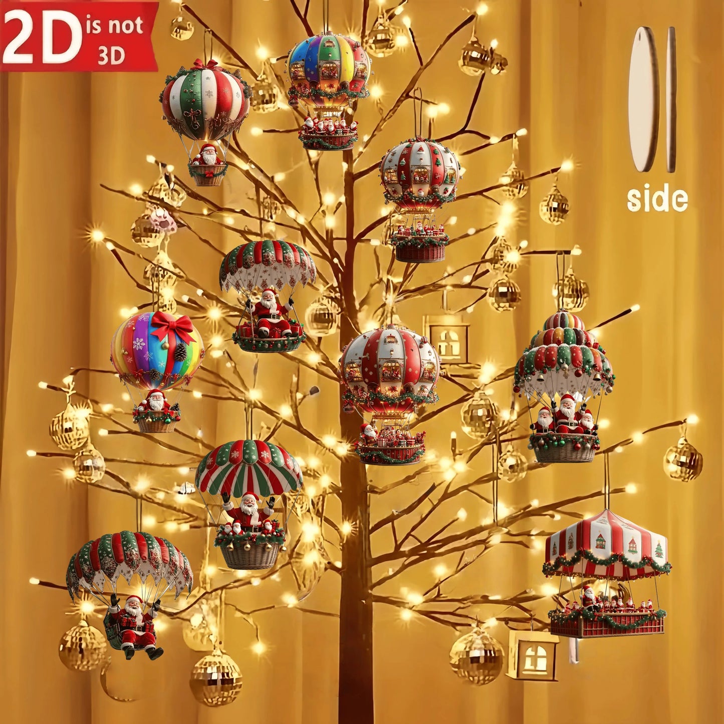 Christmas Wooden Ornaments - Set of 10 Hot Air Balloon Santa Decorations 2026