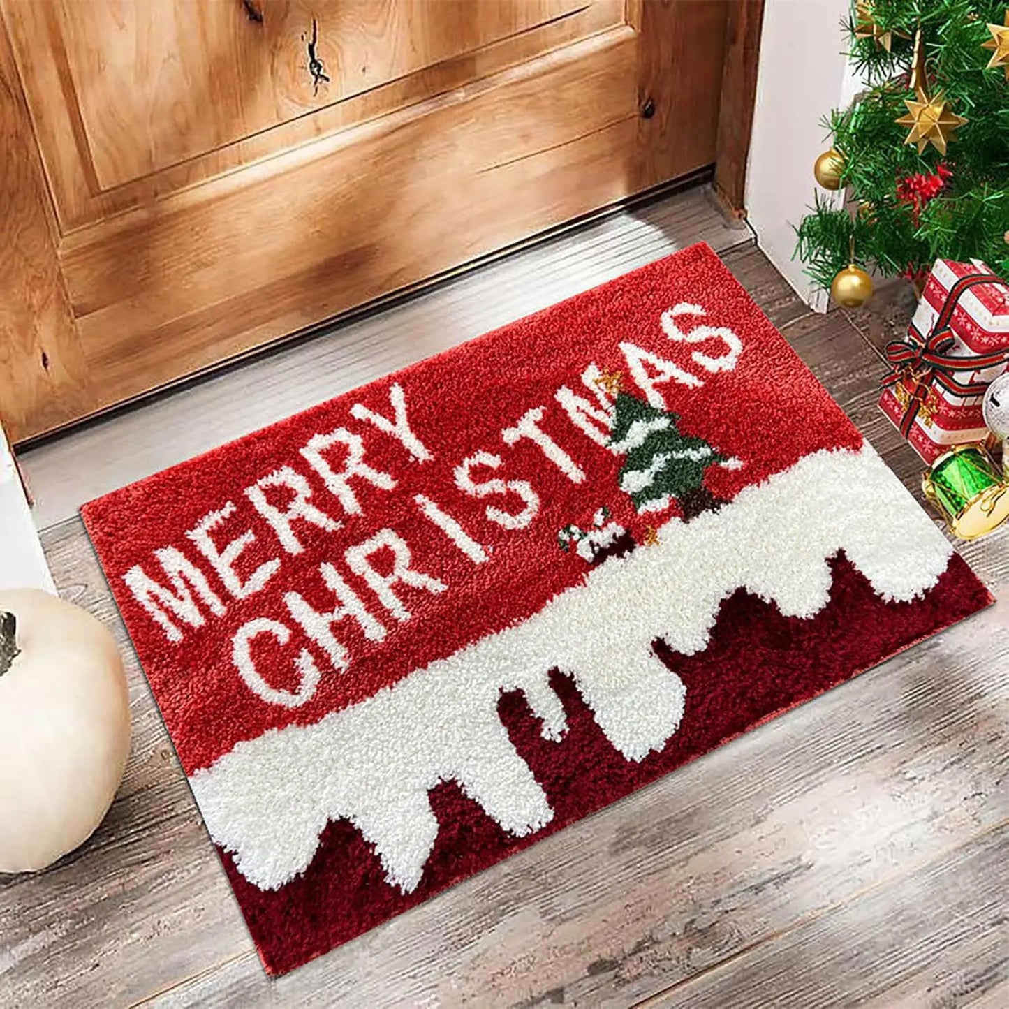 Christmas Doormat - Red Mat with Santa & Gingerbread Man 2026