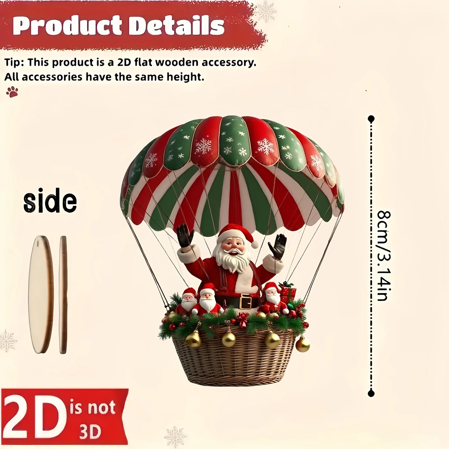 Christmas Wooden Ornaments - Set of 10 Hot Air Balloon Santa Decorations 2026