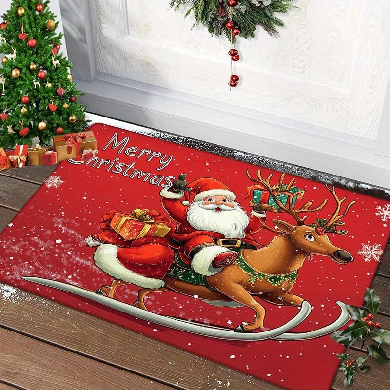 Christmas Doormat - Red Mat with Santa & Gingerbread Man 2026