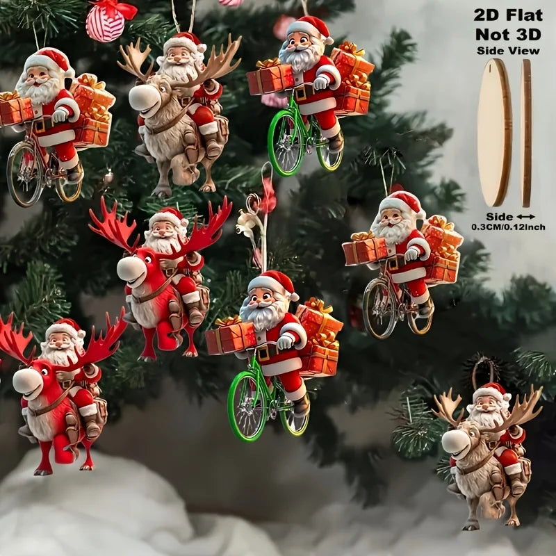 Wooden Santa Bicycle Ornaments - 8/16/24pcs Christmas Tree Decoration 2026