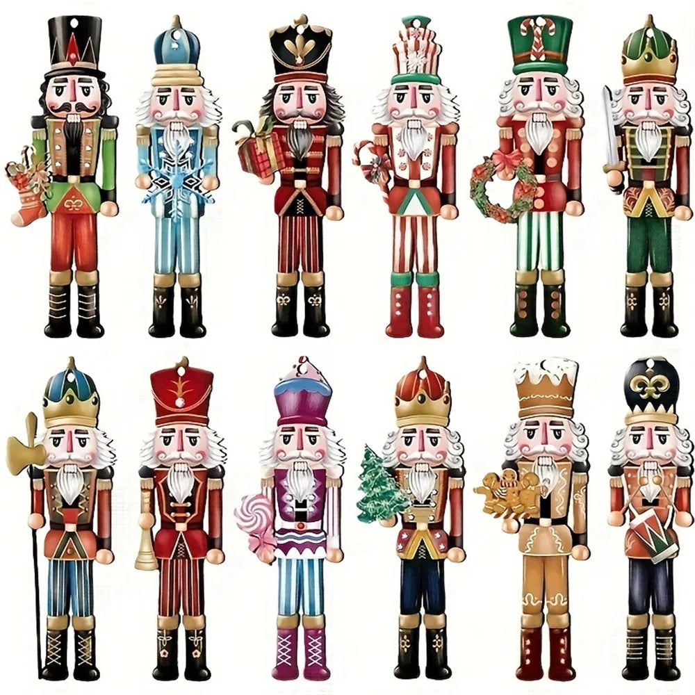12pcs Christmas Nutcracker Soldier Ornaments - Wooden Tree Decoration 2026