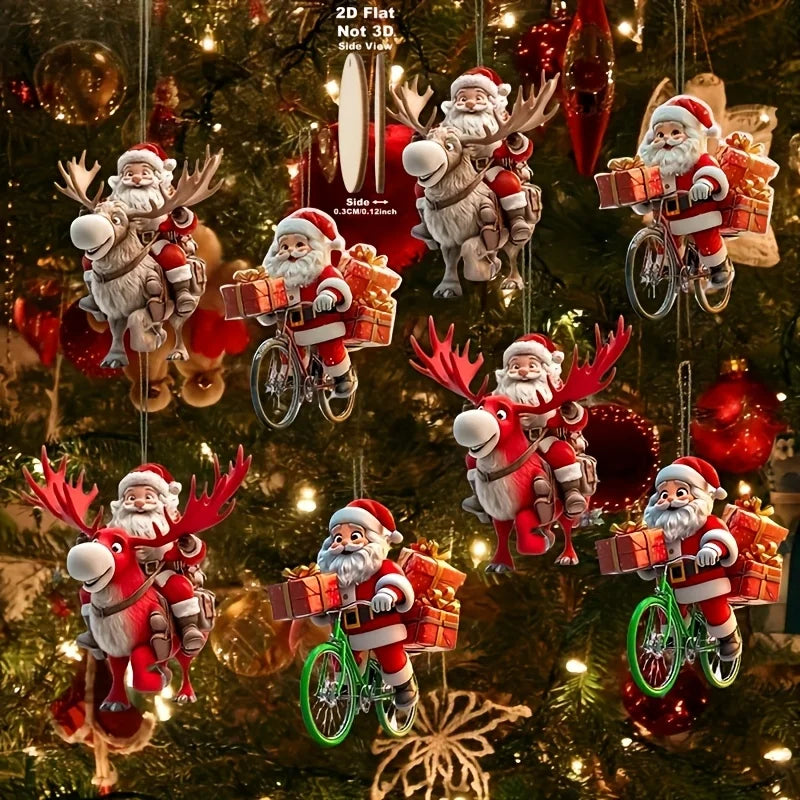 Wooden Santa Bicycle Ornaments - 8/16/24pcs Christmas Tree Decoration 2026