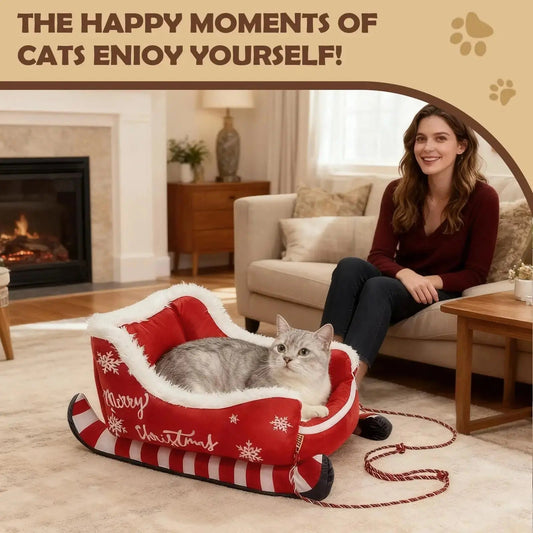 Catman Christmas Sleigh Cat Basket - Winter Pet Bed Washable - shop_name Catman Christmas Sleigh Cat Basket - Winter Pet Bed Washablenordicgift