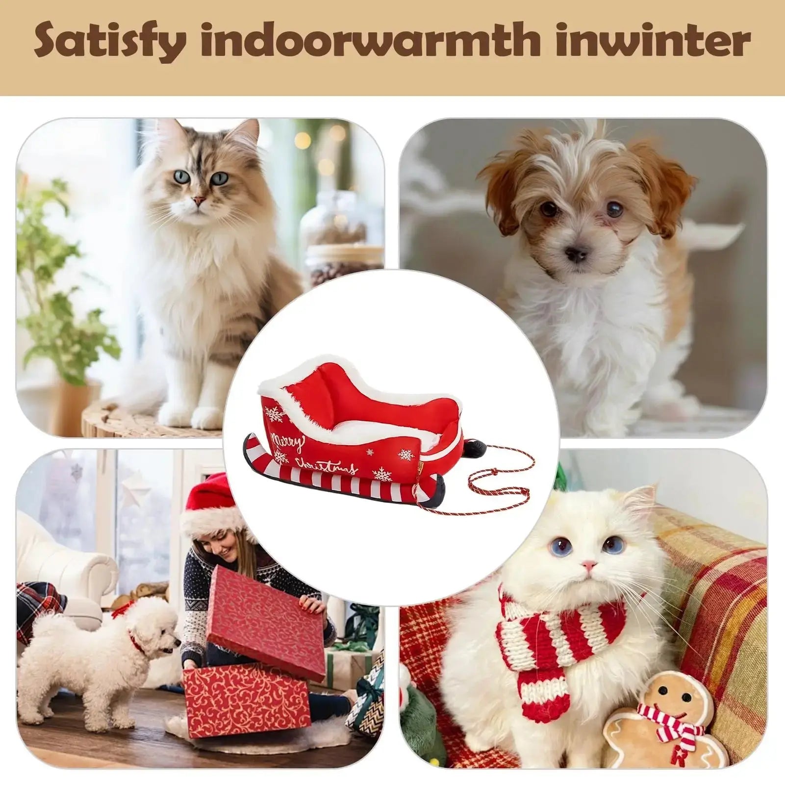 Catman Christmas Sleigh Cat Basket - Winter Pet Bed Washable - shop_name Catman Christmas Sleigh Cat Basket - Winter Pet Bed Washablenordicgift