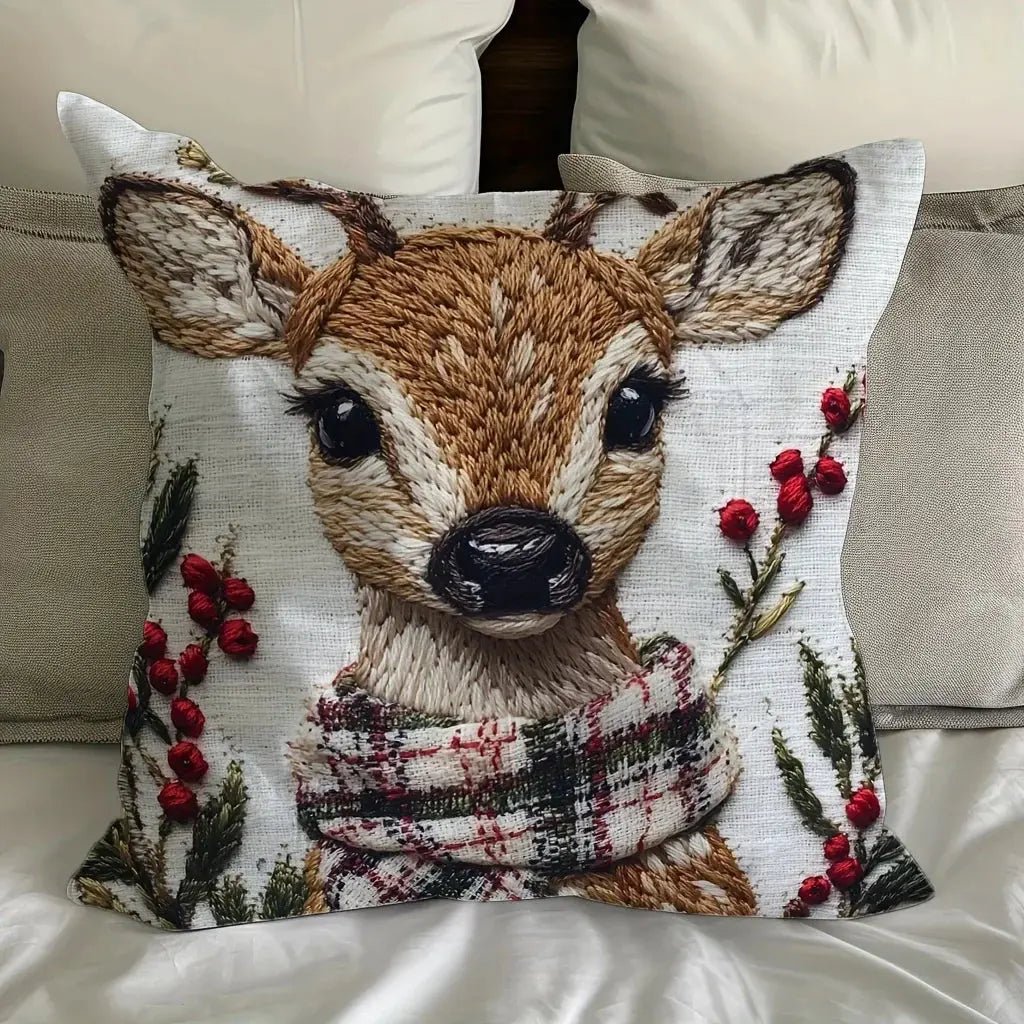 Christmas Reindeer Cushion Cover 45x45cm - Plush with Zipper - shop_name Christmas Reindeer Cushion Cover 45x45cm - Plush with Zippernordicgift