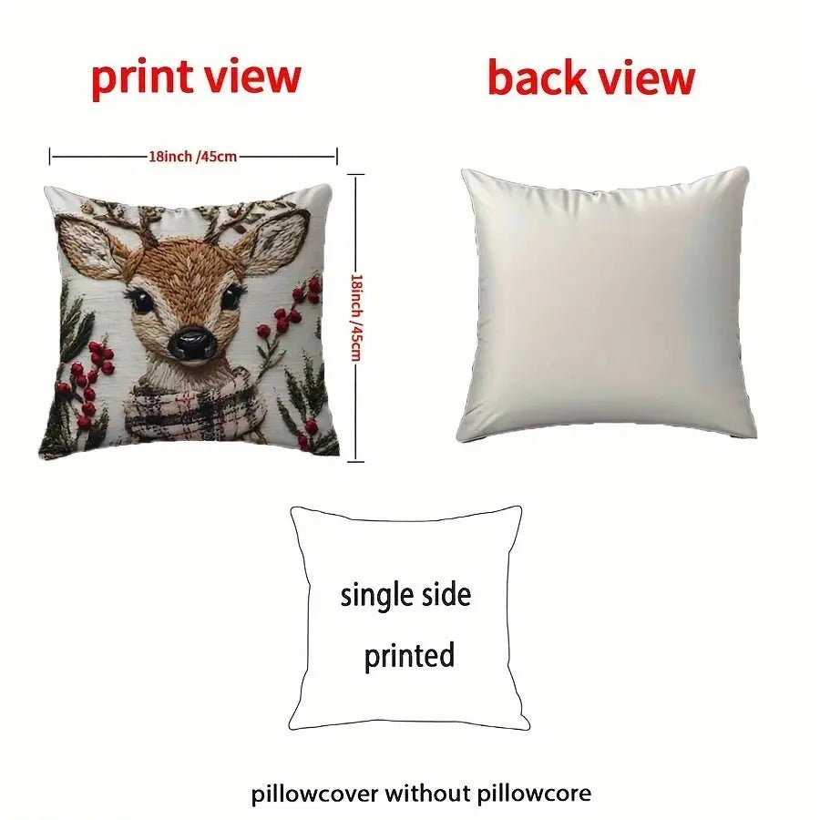 Christmas Reindeer Cushion Cover 45x45cm - Plush with Zipper - shop_name Christmas Reindeer Cushion Cover 45x45cm - Plush with Zippernordicgift