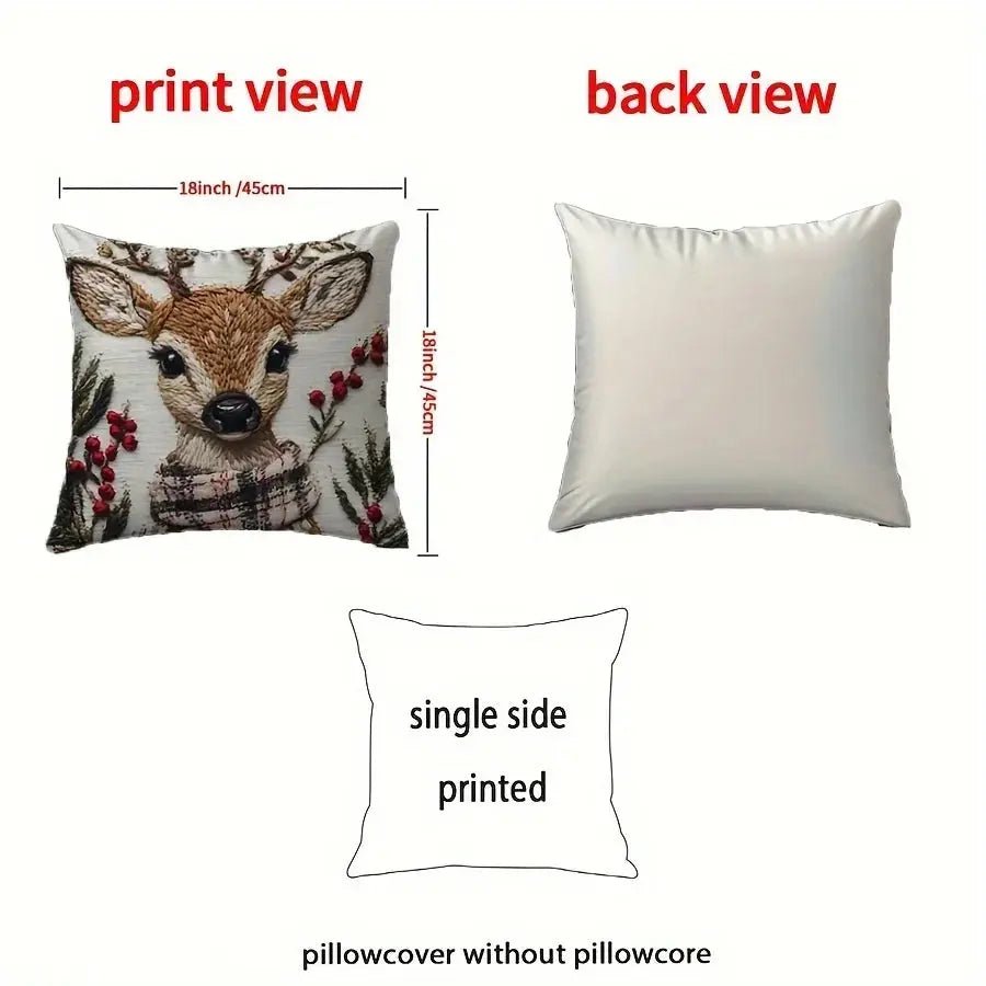 Christmas Reindeer Cushion Cover 45x45cm - Plush with Zipper - shop_name Christmas Reindeer Cushion Cover 45x45cm - Plush with Zippernordicgift