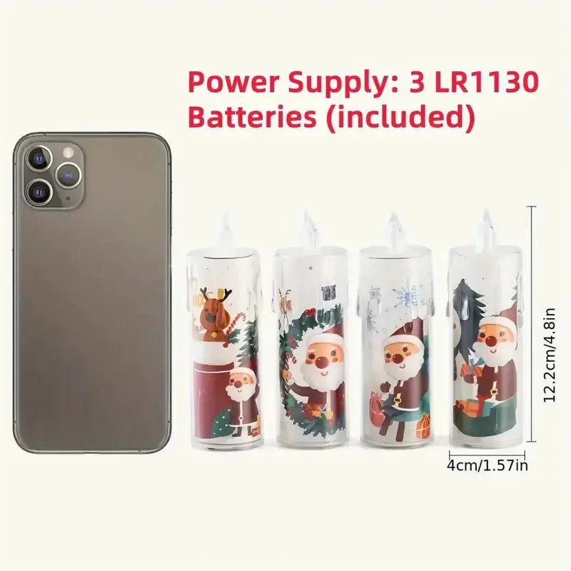 LED Christmas candles 4 LED Christmas Candle Set - Flickering Tea Lights with Santa Projection - shop_name LED Christmas candles 4 LED Christmas Candle Set - Flickering Tea Lights with Santa Projectionnordicgift