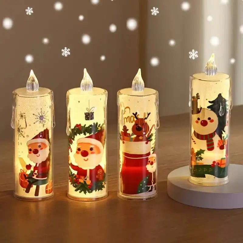 LED kerst kaarsen set 4 stuks - Flikkerende theelichtjes met kerstman projectie