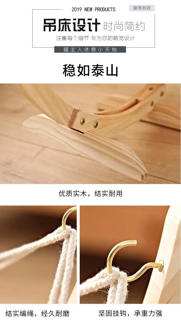 Wooden Cat Hammock - Swing Nest for Cats - shop_name Wooden Cat Hammock - Swing Nest for Catsnordicgift